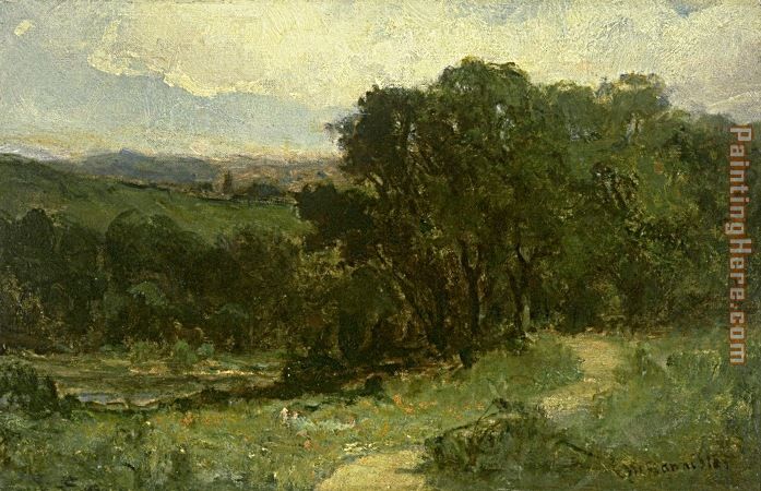 Edward Mitchell Bannister landscape with road near stream and trees